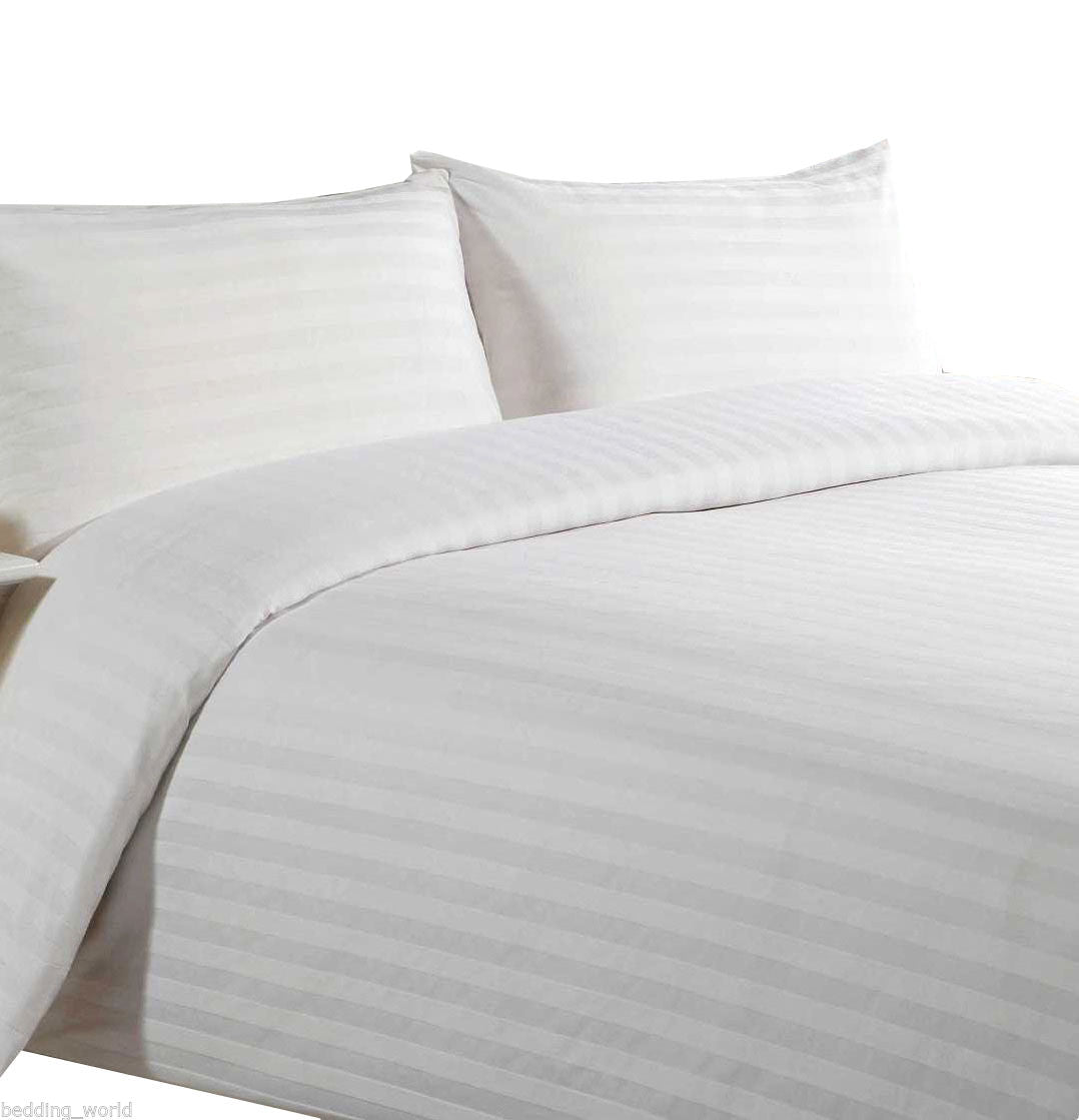 Hotel Quality White 300 T/c 100% Cotton Sateen Stripe single bed 4' x 6'6" fitted sheets
