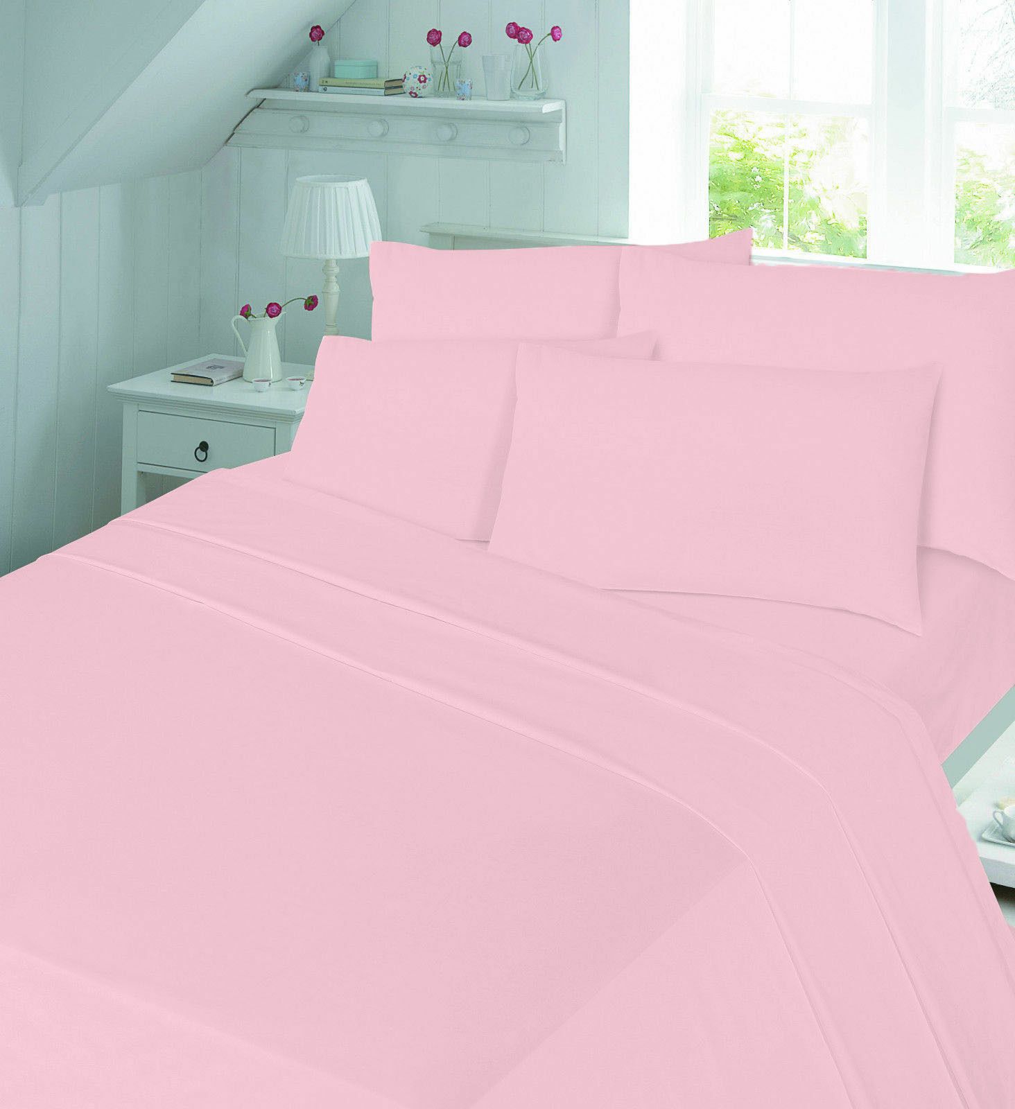 Flannelette 100% brushed cotton Pink Flat sheet Single