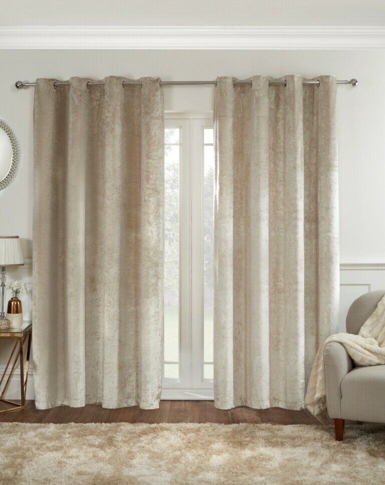 Shimmer velvet effect eyelet lined curtains, Natural easy to hang