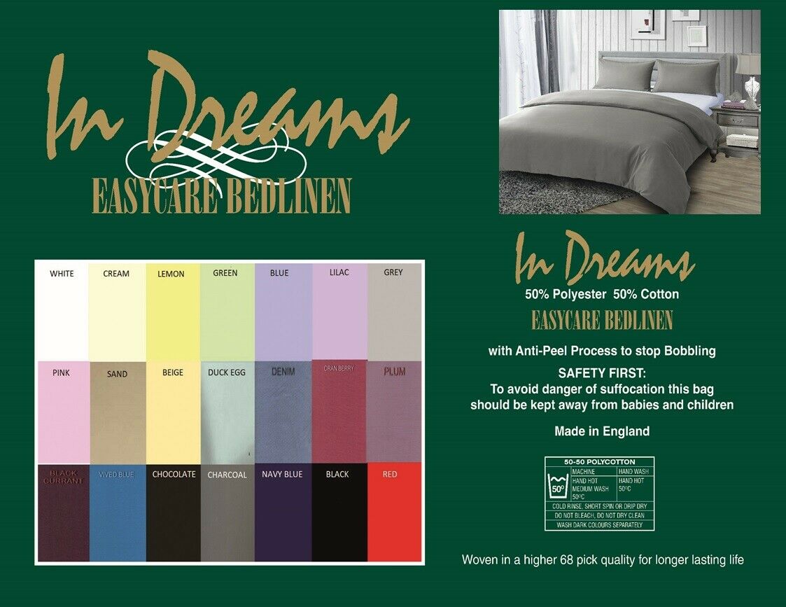Plain dyed Single Duvet & Pillowcase Set 50/50 polycotton 21 colours