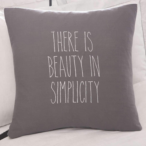 There is beauty in simplicity - Grey Cushion complete with White Embroidery  18" x 18" with or without pads