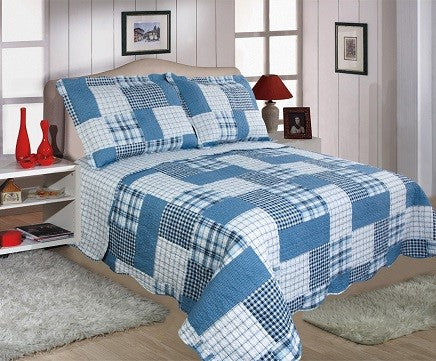 Restmor Quilted Reversible Patchwork Design Bedspread in 3 sizes with pillow shams - Check (Single includes 1 Sham)
